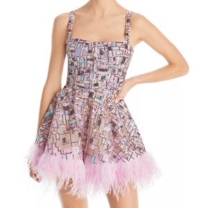 BRONX AND BANCO Mademoiselle Sequined Feather Trim Mini Dress